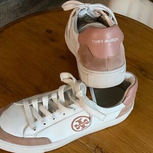 Tory Burch White and Blush Sneakers